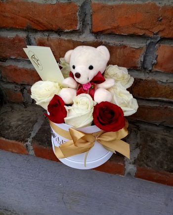 Box of flowers sa ružama i plišanom igračkom