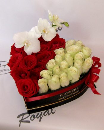 Box of flowers srce sa ružom i orhidejom