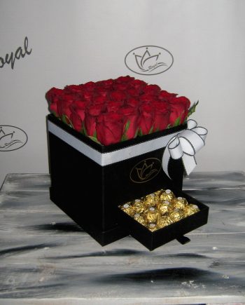 Box of flowers sa crvenom ružom i Ferrero Rocher 450-1